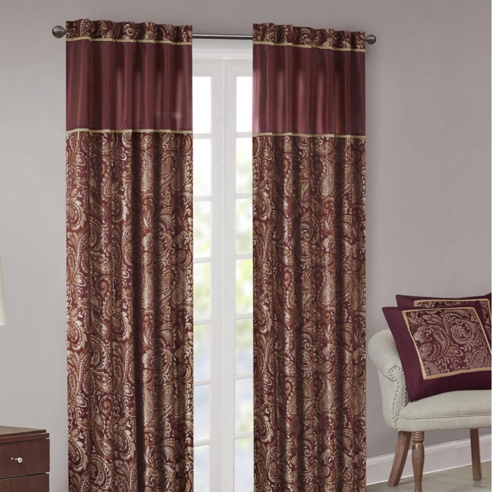 Madison Park Burgundy and Gold Paisley Drapes